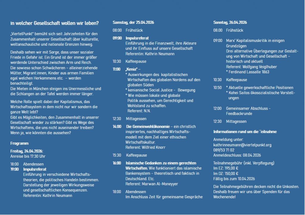 Textteil - Hauptteil - des Flyers zu unserem Wochenedseminar im April 2026